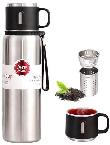 Stainless Steel Water Bottle with Tea Infuser, Large Capacity Insulated Water Bottle with Cup Lid, Portable Vacuum Insulated Tea Infuser Tumbler, Thermoses Cups