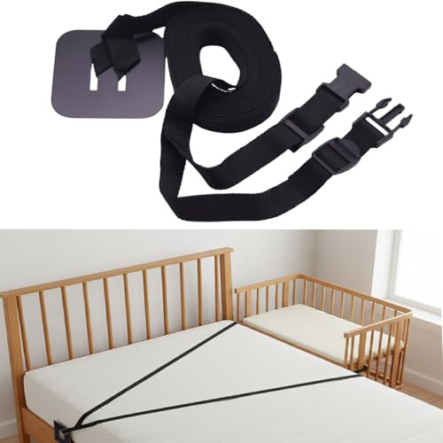Yxmohala 8m Gurt für Babybett - Beistellbett Befestigung, Fester Beistellbetten, Seitenbettgurt, Gurt für Boxspringbett, an Erwachsenenbett Ankoppelbar, Schwarz