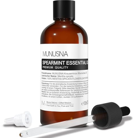MUNUSNA Ätherisches Öl Grünes Minzöl Rein Naturrein 100ML | Ätherische Öle Spearmintöl für Geist Beruhigen, Duftöl Krauseminze für Aroma Diffuser, Raumdüfte