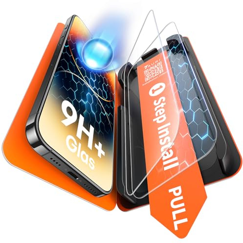 TAURI 2 Pack for iPhone 14 Pro Max Screen Protector, [1-Step Install] | Auto Dust-Removal, 9H+ Tempered Glass Film, Full Coverage Protection, Anti-scratch [Military-Grade Shatterproof] Bubble-Free