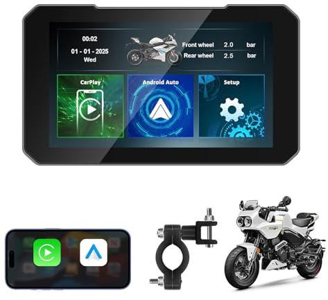 Pantalla CarPlay para Moto 5 Pulgadas con Inalámbrico y Android Auto y GPS | Pantalla táctil HD con impermeable IP67 inicio rápido y separación de audio y sistema de navegación GPS para motocicleta