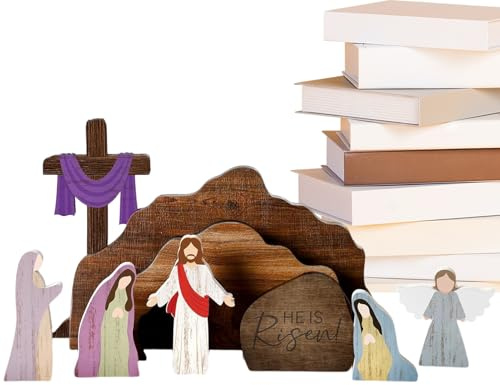 Lunaobrik Krippe aus Holz, religiöse dekorative Ornamente im rustikalen Stil für die Einrichtung, Krippenset, für Garten, Tisch, Haus, Kirche und Ostern für den Innenbereich