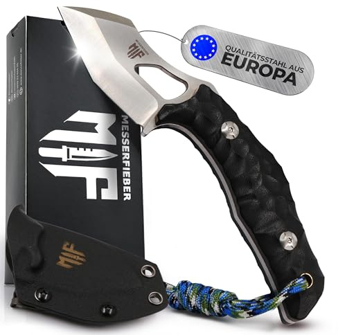 Messerfieber® T-Rex Kralle Messer [Kompakt, leicht & vielseitig] – EDC Messer mit 60 mm N690 Klinge & G10-Griff – Kydexscheide inkl. – Outdoor Schneidwerkzeug (In verschiedenen Farben) (Schwarz)