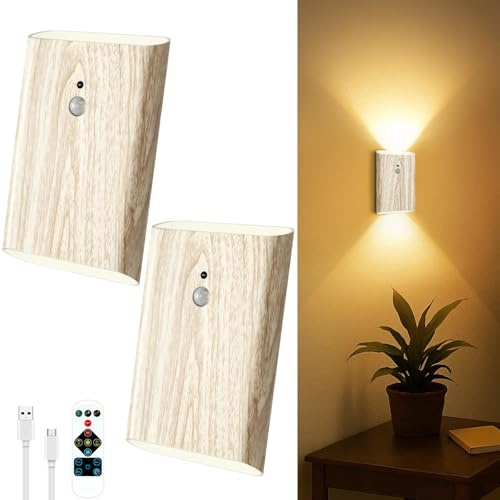 Toowell Akku Wandleuchte Innen mit Bewegungsmelder Fernbedienung,2 Stück | 3 Farben LED Wandleuchte Ohne Stromanschluss,Kabellose Wandlampe Innen Batterie mit Schalter,Wandlampe Akku Timer Dimmbar