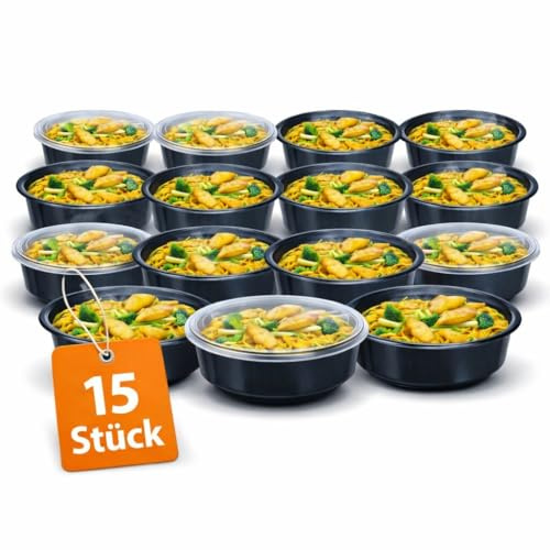 BigDean Meal Prep Boxen 700 ml 15 Stück Runde Schalen mit Deckel | Wiederverwendbar, mikrowellengeeignet, spülmaschinengeeignet, gefriergeeignet – Food Container für Meal Prep, Vorrat, To Go