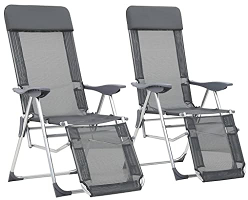 HETFTJN Set of 2 Aluminum Folding Camping Chairs with Footrest, Gray