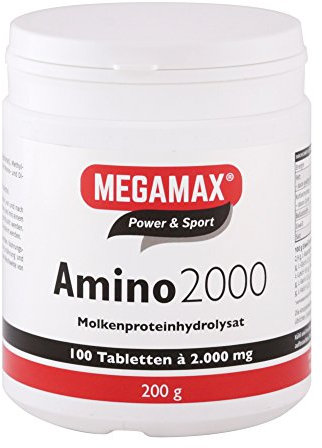 Megamax Amino 2.000 Aminosäuretabletten 100 Tabletten reines Molkenproteinhydrolysat - Amino Komplex mit (BCAA & EAA) inkl. 7 essentiellen Aminos - Muskelaufbau, für Kraftsport und Bodybuilder