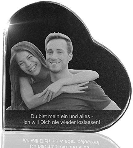 VIP-LASER Glasherz mit Deinem Wunschfoto und Wunschtext persönlich graviert Größe XL (80x80x18mm)