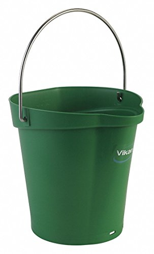 Vikan 56882 Durable Polypropylene Hygiene Bucket/Pail, Stainless Steel Handle, 6 Litres, Green