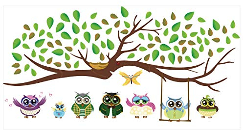 Wandtattoo Kinderzimmer Eule No.YK24 Lustiger Eulenzweig, Größe:78cm x 160cm