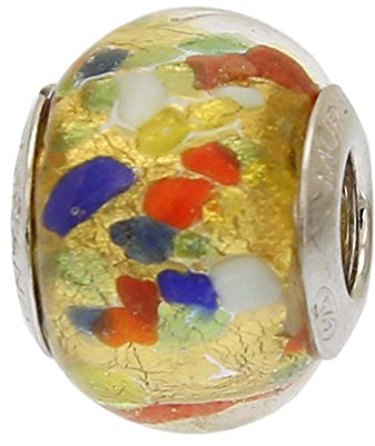 Abalorio de cristal de Murano de confeti multicolor dorado