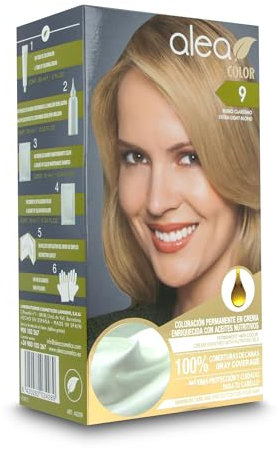 ALEA - Tinte Pelo Mujer - Alea Color - Nº 9 K - Color Rubio Clarísimo - Coloración Permanente en Crema - con Aceite de Argán y Macadamia - Cobertura de Canas - Máxima Protección y Cuidado