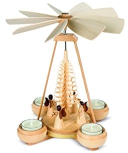 Müller Weihnachtspyramide Engel, 4 Figuren, 24 cm hoch, Natur, original Erzgebirge Seiffen