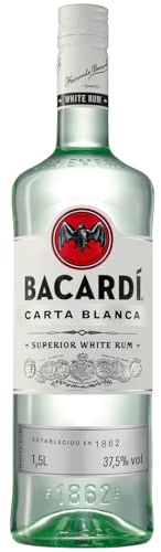 BACARDÍ Carta Blanca White Rum, 37,5% Vol., 150 cl/1.5 L, der legendäre weiße Karibik-Rum aus dem Hause BACARDÍ, perfekt für Cocktails