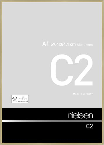 nielsen C2 Aluminium Picture Frame - Brushed Gold A1, 59.4x84.1cm - with Float Glass and Easy Push-Turn Clips