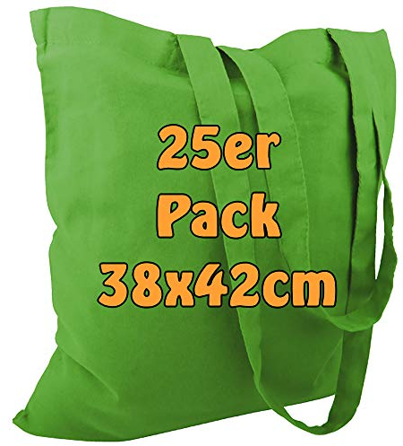 Cottonbagjoe 10 Stück Baumwolltaschen Apfelgrün | 38x42 cm | unbedruckt | lange Henkel | ideal zum Bedrucken & Beplotten | Öko-Tex zertifiziert