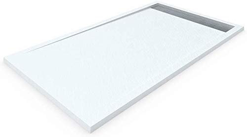 DUCHA.ES Receveur de douche en résine avec cadre latéral, Texture ardoise, valve incluse 90X100 Cm Blanc