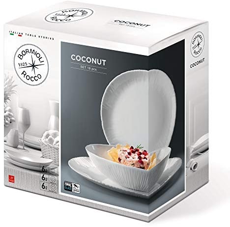Rocco Bormioli Coconut-Servizio Piatti 18 Pezzi, Bianco