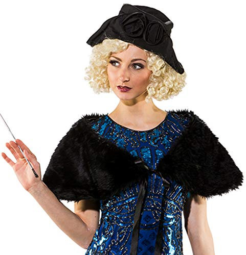 NET TOYS 20er-Jahre Fell-Stola für Frauen | Schwarz | Universelles Damen-Accessoire Flapper-Style | Bestens geeignet für Mottoparty & Fastnacht