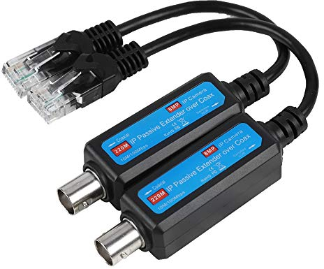 Vbestlife 1 Par de Transmisores Coaxial,Alta Velocidad 10 / 100Mbps, 1CH IP pasiva Extensor de Red de Distancia hasta 220M para Cámara NVR IP