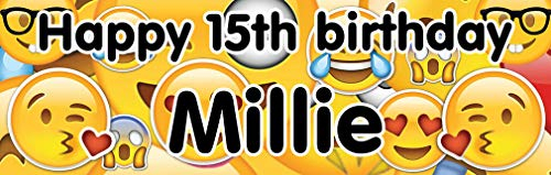 Personalisierbares Geburtstagsbanner Emoji Smile für Erwachsene und Kinder S Schwarz