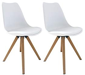 byLIVING Esszimmerstuhl KIRA / 2er Set/Sitzschale weiß/Sitzpolster Kunstleder weiß/Gestell Metall Eiche-Optik hell-braun/Esszimmerstuhl/Wohnzimmerstuhl/B 48, H 86, T 55,5 cm