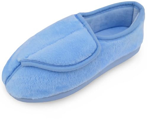 Git-up Pantoufles Diabétiques en Mousse à Mémoire de Forme pour Femmes Arthrite Œdème Chaussons Confortables Réglables Bout Fermé, Blue 7