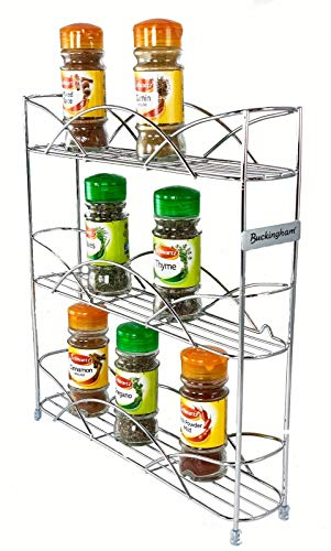 Buckingham 3 Tier Free Standing Spice & Herb Rack Jar Holder Organiser Storage Metal Chrome Compact and Durable Ideal for Kitchen Countertops 33 cm