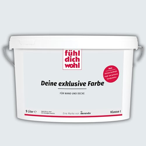 Fühl Dich Wohl Wandfarbe Grau Lichtgrau hohe Deckkraft matt hochdeckend 5l | Für Wände, Decken, Putz, Tapete & Altanstriche, hohe Deckkraft, geruchsarm, tropfgehemmt, Renovierung & Neuanstrich