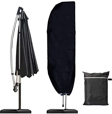 COOSOO Parasol Cover Large Patio Umbrella Cover Waterproof Anti-UV Heavy Duty Oxford Fabric Outdoor Garden Banana Cantilever Parasol Cover with Zipper and Drawstring (205×48cm×57/81×19×22in)
