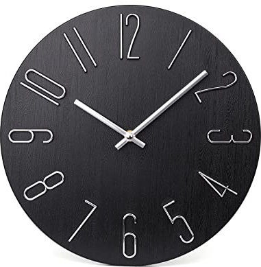 jomparis Wanduhr 30 cm moderner Stil Ohne Ticken Wohnaccessoires Deko Holz-Wanduhren, Dekor für Büro, Wohnzimmer, Schlafzimmer, Schule (schwarz)