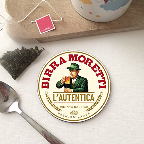 Round Circle Wood Gift Coaster Coffee Tea Office Kitchen Novelty Cup Work Mug - Birra Moretti Beer Lager Drink Bar Pub Shed inspired