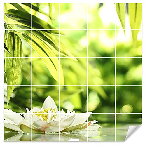 GRAZDesign Fliesenaufkleber Bad, Wandfliesen selbstklebend Wellness Steine Grün - 20x25cm / Wasserblume