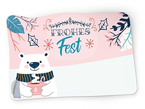 itenga 50x Geschenkaufkleber Frohe Weihnachten Aufkleber rechteckig beschriftbar für kurze Texte Namensschild Geschenkeaufkleber Etikett Sticker (Motiv Eisbär)
