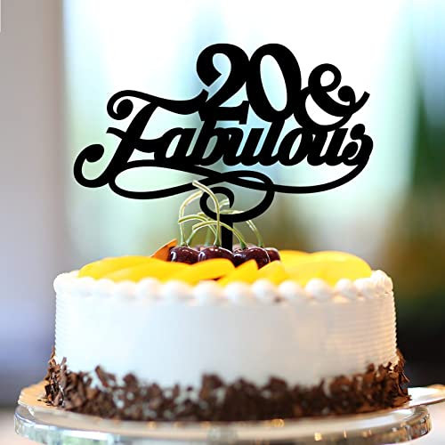 20 & Awesome 20th Happy Birthday Cake Toppers Custom Name All Ages Number Twenty 20 Years Old Birthday Cake Decorations 20th Anniversary Birthday Gift for Men Women Acryl Black 15cm