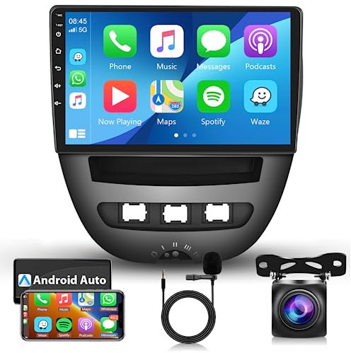 Android Car Stereo for Citroen C1/Peugeot 107/Toyota Aygo 2004-2014 with Wireless Carplay, 10.1 Inch Touch Screen Car Radio with GPS Bluetooth FM RDS HiFi WiFi Mirror Link Android Auto Backup Camera