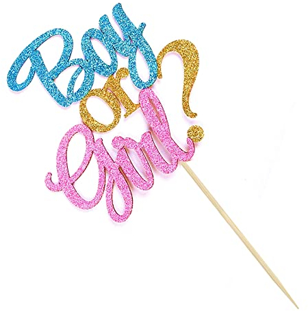 Boy or Girl Cake Topper Glitter Cake Decoration Eye-catching Cake Insert Card for Baby Gender Reveal Theme Parties