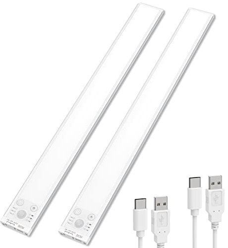 SIBI LIGHTING LED Unterbauleuchte mit Bewegungsmelder, Dimmbare Schrankbeleuchtung 2200mAh Wiederaufladbar, 3 Lichtwärme 3000K-5000K Magnetische Lichtleiste für Schrank,Regale,Vitrinen,2Stück,90lm
