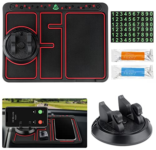 Coolden Handyhalterung Auto 4 in 1 Armaturenbrett Antirutschmatte Auto KFZ Handy Halterung mit 360 Grad Drehbar Halter Multifunktion Anti Rutsch Handyhalter Matten mit Smartphone Halterung (Schwarz)