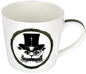 MamboCat Jameson & Tailor 2er Set Teebecher Katze MIT Zylinder + LUPENGLAS, 450ml, Teetasse Brillantporzellan, Kunst-Dekor, Katzenmotiv