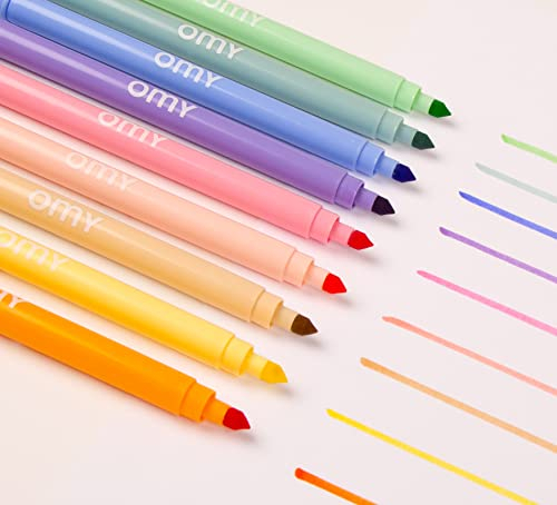 OMY Signature Filzmarker mit doppelter Spitze, Box mit 9 Pastellfarben, verwandelt sich in einen Halter, ideal für Kinder