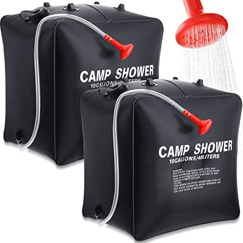 Retisee 10 Gallons/ 40L Solar Camping Showers with Hot Water Portable Camping Shower Bag with Removable Hose Nylon Ropes for Outdoor Hiking Climbing Traveling(2 Pcs)