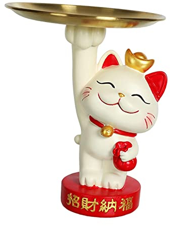 Duiaynke Lucky Cat Statue Resin Storage Tray Statue Keys Candy Sundries Storage Decoration Bar Home Multifunctional Decor