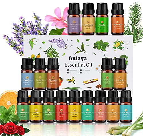 Aulaya Oli Essenziali per Diffusori, 18 x 10 ml Set di oli essenziali,Essenze Naturali,Tea Tree Lavanda Rosmarino Eucalipto Ylang-ylang Incenso Citronella