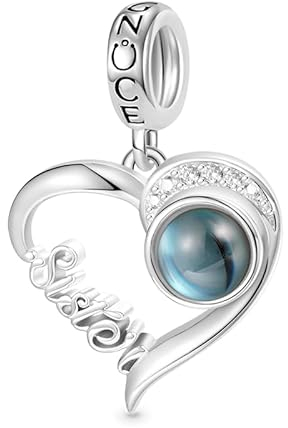 GNOCE Charm Anhänger Projektion Personalisierter Foto Anhänger Herz Bead für Charm Armband Schmuck Geschenk für Damen Herren (Sister)