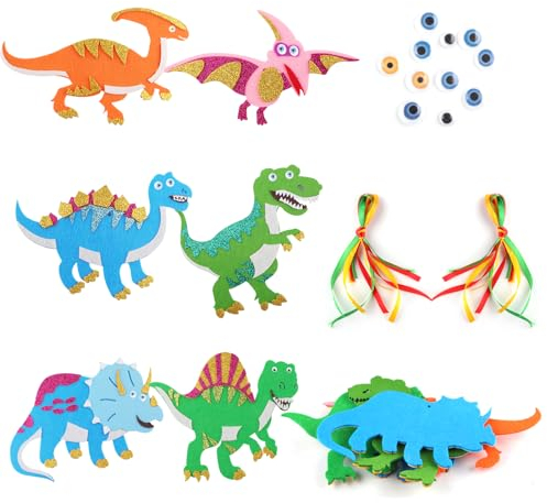 Dinosaurier Bastelset Kinder ab 3 4 5 6 Jahre, Dinosaurier Kreativsets zum Basteln DIY Moosgummi, Kunsthandwerk Geschenke für Jungen Mädchen Geburtstag Halloweenzeit Karneval Bastelarbeiten (12 Stück)