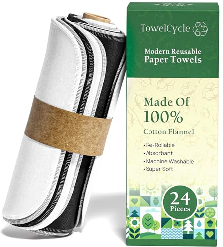 TOWELCYCLE Wiederverwendbare Papierhandtücher (24er-Pack) – 100 % Baumwolle Handtücher für die Küche – Zero Waste Reinigungstücher – waschbare Papiertücher – wiederverwendbare Servietten