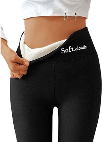 DTREEL Winter-Leggings Aus Lammfell, Mit Fell Gefütterte Leggings, Fleece-Leggings In Übergröße Für Damen, Leggings Mit Hoher Taille Und Bauchkontrolle (Color : Black, Size : M)