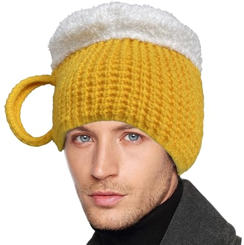 Bierhut - Lustige Kopfbedeckung Bier - Beanie Mütze - Bier Mütze - Lustige Warme Mütze | 25 X 14 X 3 cm Warme Wintermütze Thermische Winddichte Mützen Dicker Winter Knit Ski Cap