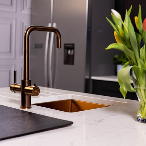 Flode Vier 4 in 1 Boiling Water Tap Full Kit - Tank & Filter | Instant Boiling, Filtered Cold, Mains Hot & Cold | Full Kit with 2.4L Boiler Unit & Filter | Instant Hot 4 in 1 tap (Brushed Copper)